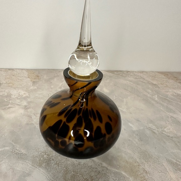 MURANO STYLE BLACK AND AMBER GLASS VANITY PERFUME BOTTLE+STOPPER LEOPARD - Picture 5 of 12